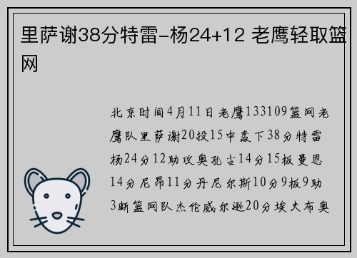 里萨谢38分特雷-杨24+12 老鹰轻取篮网